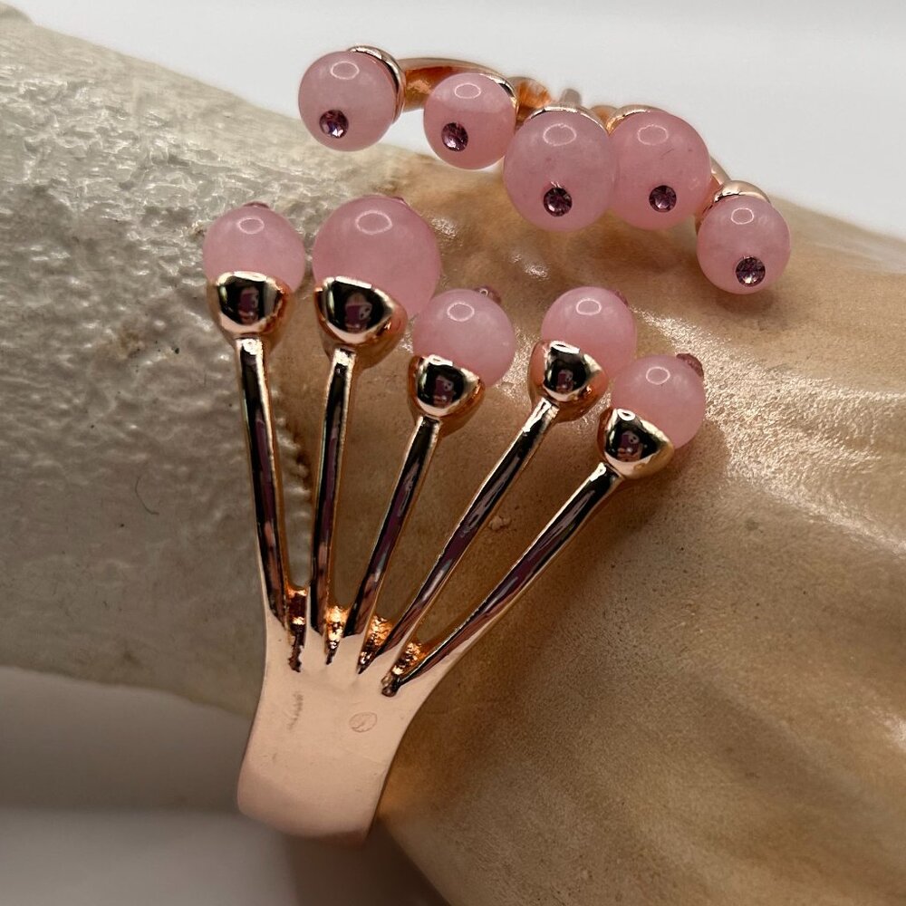 NEW Galilea Rose Quartz and Pink Austrian Crystal 3.00 ctw Cuff Bracelet (7.00)